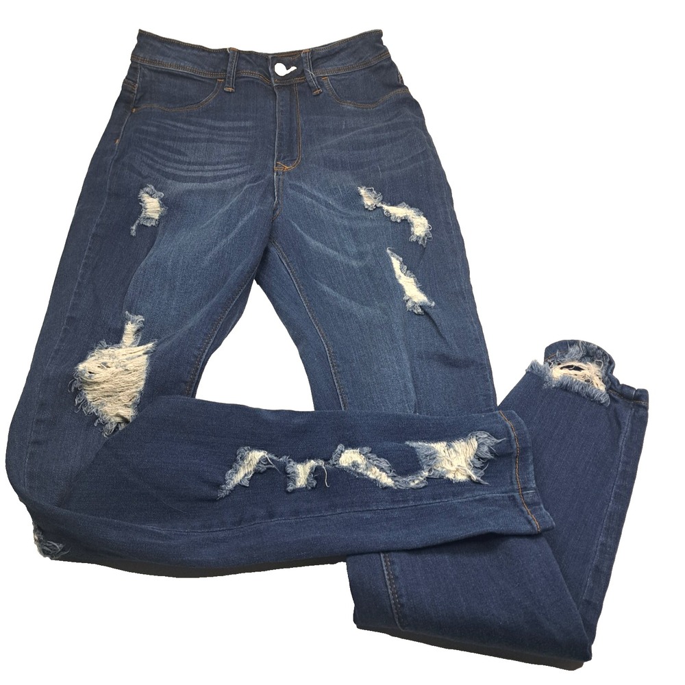 Fashion Nova Denim Jeans Women's Juniors 9 Ripped Stretch Skinny Distressed